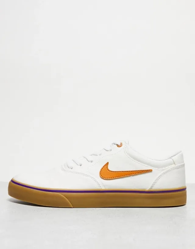 Nike Sb Chron 2 Canvas Trainers In White And Orange