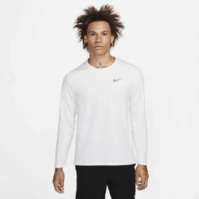 Nike Miler Men's Dri-FIT UV Long-Sleeve Running Top - White - Polyester