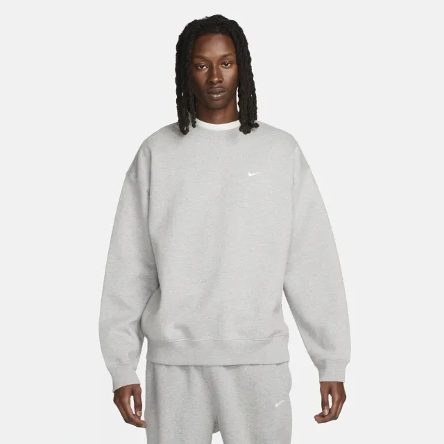 Nike Men's Solo Swoosh Fleece Crew Sweat Dark Grey Heather/White