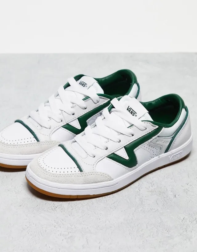 Vans Lowland Trainers In White And Green With Gum Sole