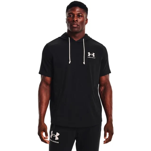 Men's  Under Armour  Rival Terry Short Sleeve Hoodie Black / Onyx White M