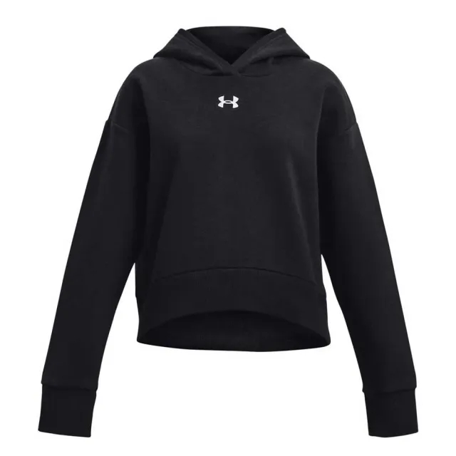 Girls'  Under Armour  Rival Fleece Crop Hoodie Black / White YLG (59 - 63 in)
