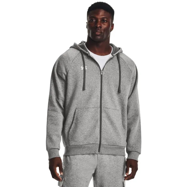 Men's  Under Armour  Rival Fleece Full-Zip Hoodie Castlerock Light Heather / White 3XL