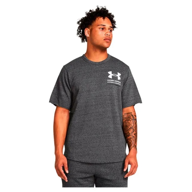 Men's  Under Armour  Rival Terry Colorblock Short Sleeve Castlerock Light Heather / Mod Gray Light Heather / White L