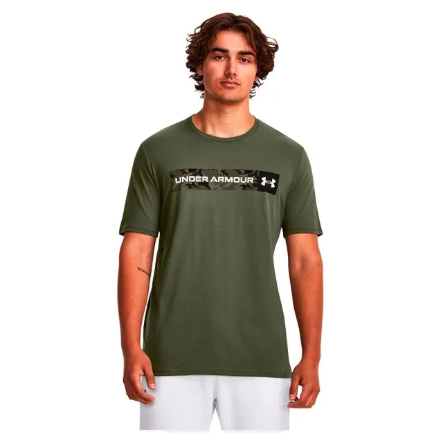 Men's  Under Armour  Camo Chest Stripe Short Sleeve Marine OD Green / Black / White M