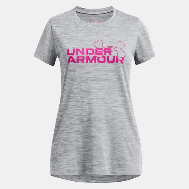 Girls'  Under Armour  Tech™ Twist Wordmark Logo Short Sleeve Black / Rebel Pink YXS (48 - 50 in)