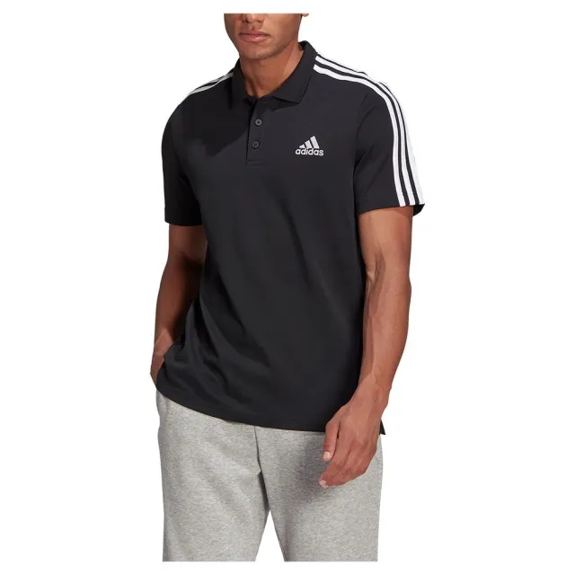Manchester United adidas 3 Stripe Polo Shirt - Black - Mens