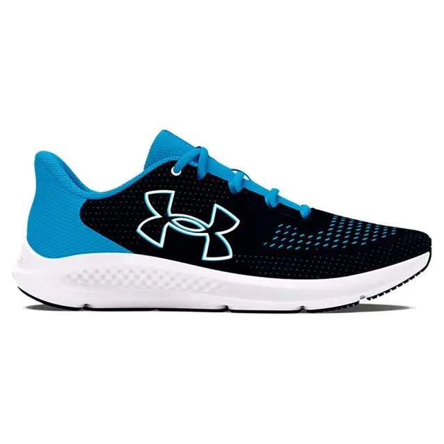 Women's  Under Armour  Charged Pursuit 3 Big Logo Running Shoes Black / Horizon Blue / White 4