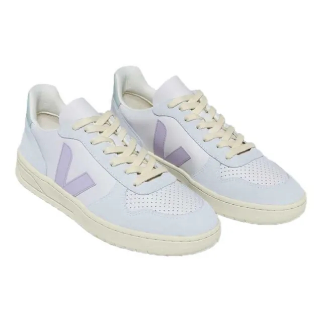 VEJA V-10 Leather Trainers, Gravel Parme/Menthol