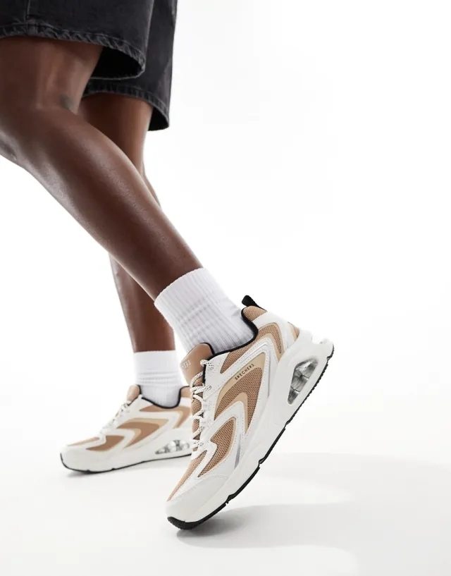 Skechers Women's Tres-Air Uno - Street Fl-Air Sneaker in White/Tan