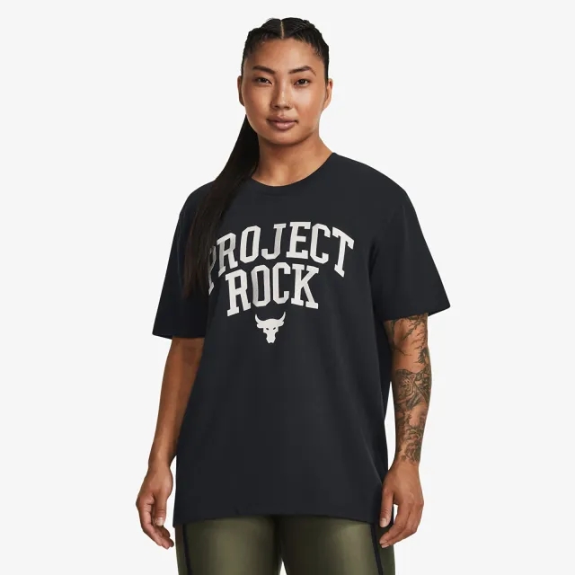 Under Armour Women's Project Rock Heavyweight Campus T-Shirt Black / White Clay L