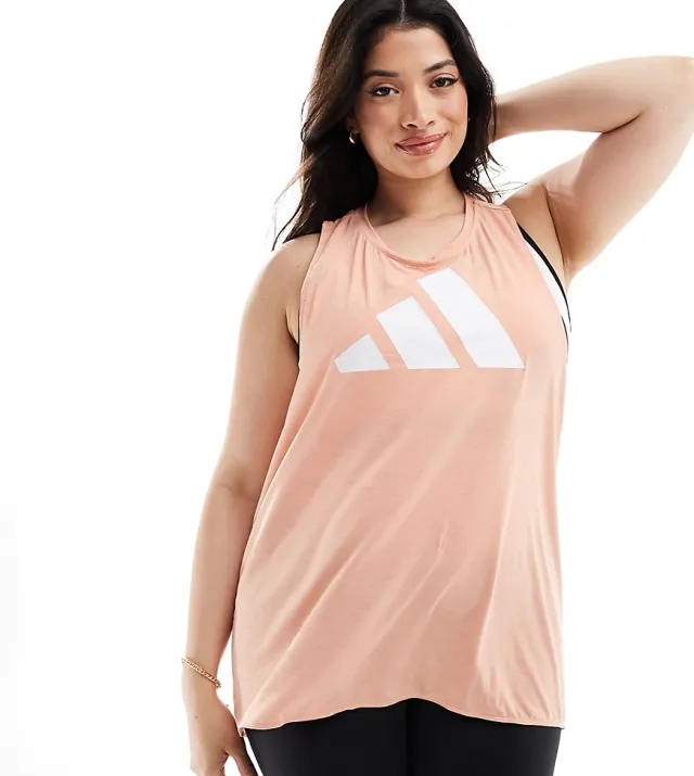 Adidas Training Plus 3-Bar Logo Tank Top In Pink