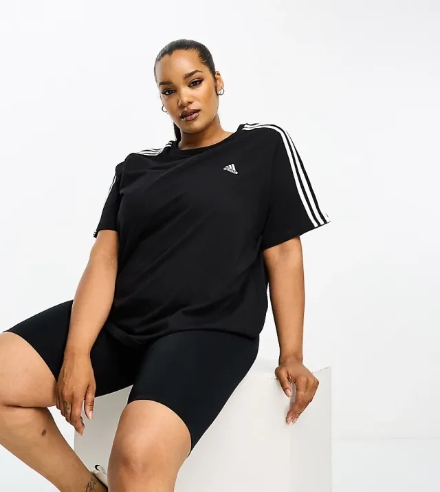 Adidas Sportswear Plus Essential 3 Stripe T-Shirt In Black
