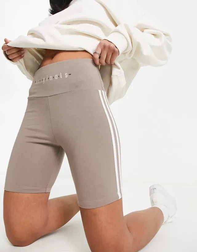 adidas Originals Gothcore 3 stripe legging shorts in chalk brown - BROWN
