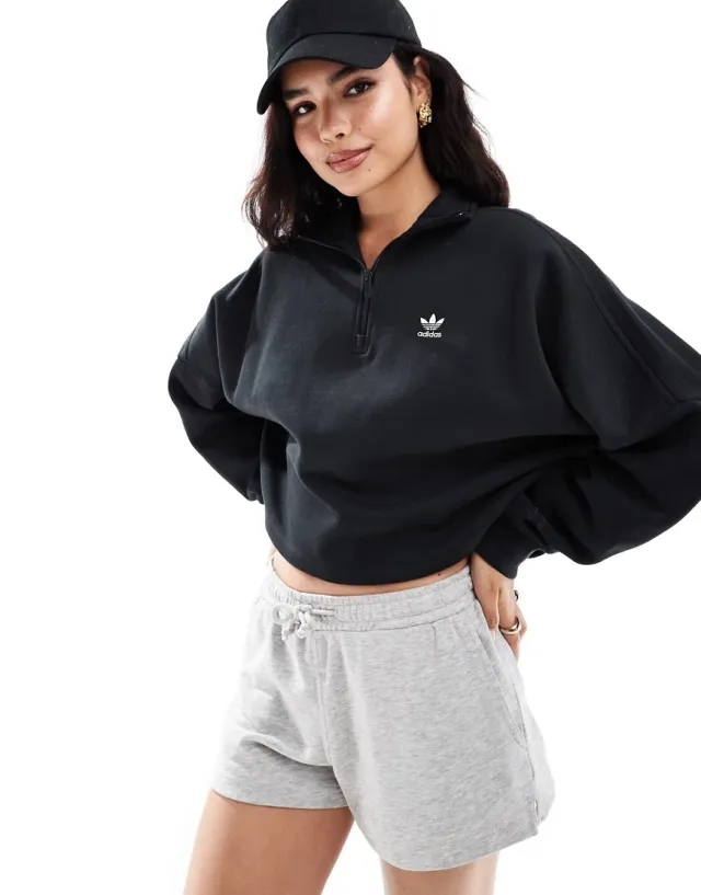 Adidas Originals Essentials Half Zip Sweatshirt In Black