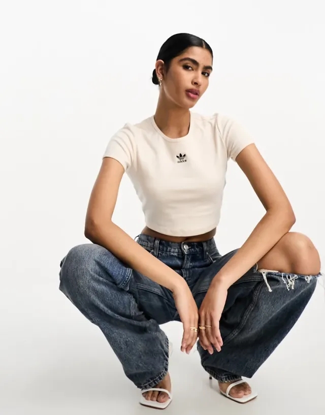 adidas Originals Womens Essentials Rib T-Shirt - White - Size XL - White