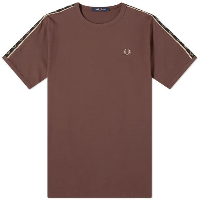 Fred Perry Men's Contrast Tape Ringer T-Shirt Brick/Warm Grey