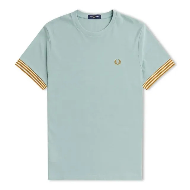 Fred Perry Stripe Cuff T-Shirt, Silver Blue