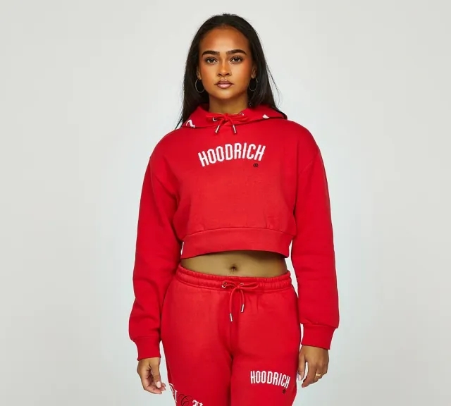 Hoodrich Womens OG Calor Embroidered Crop Hoodie - Red - Size M - Red