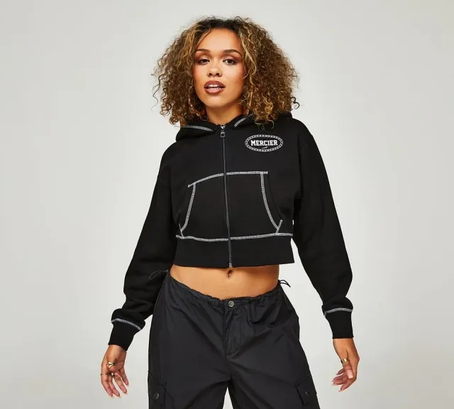 Mercier Maison Overstitch Oversize Full Zip Hoodie - Black - Size XL - Black
