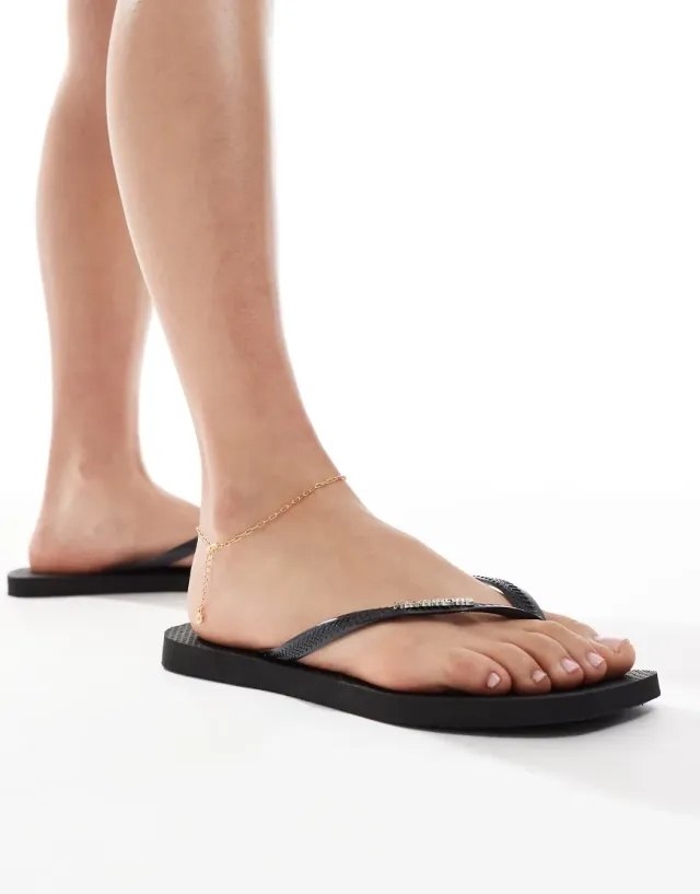 Havaianas Womens Slim Square Slide - Black - Size 35/36 - Black