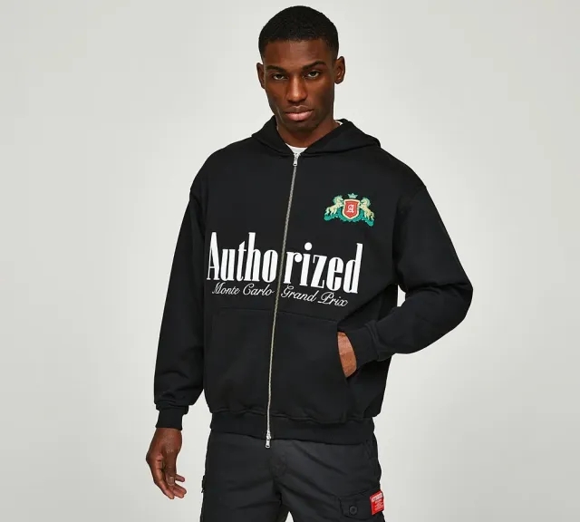 Authorized Sponsor Graphic Relaxed Zip Hoodie - Black - Size XL - Black