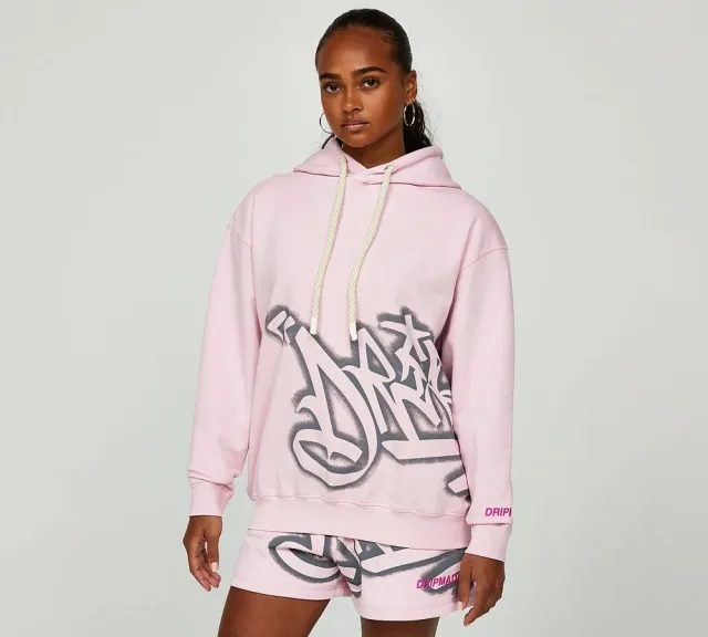 Dripmade Womens Graffiti Spray Overhead Hoodie - Pink - Size M - Pink