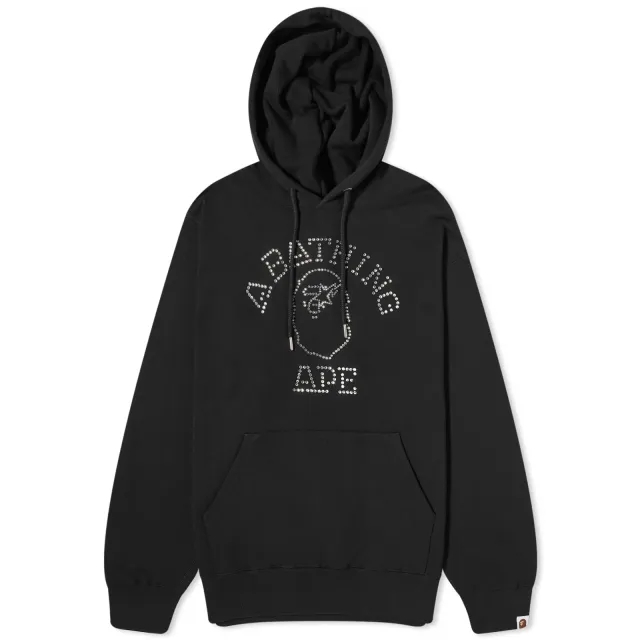 A Bathing Ape Men's Rhisestone College Pullover Hoodie Black