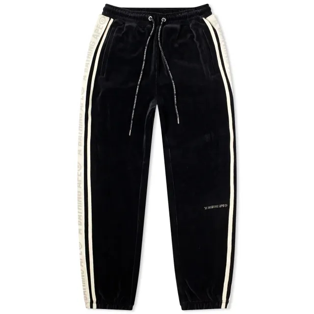 A Bathing Ape Men's Metal Logo Pin Velour Pants Black