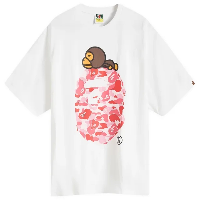 A Bathing Ape Men's ABC Camo on Big Ape T-Shirt White/Pink