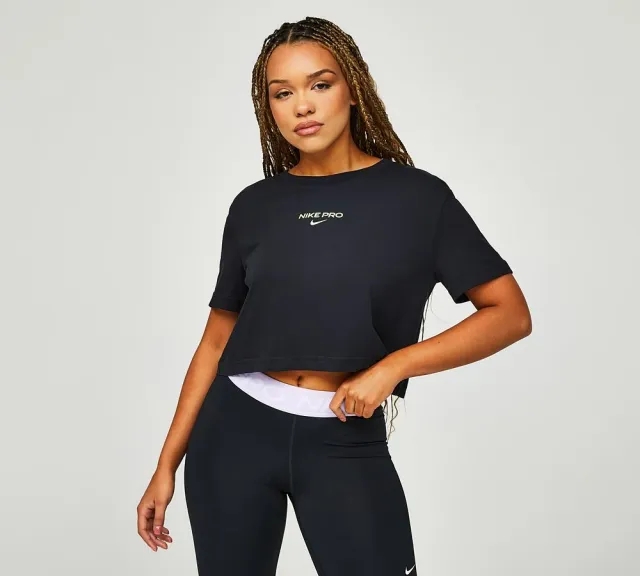 Nike Womens Dri-FIT Pro Short Sleeve Cropped T-Shirt - Black - Size XL - Black