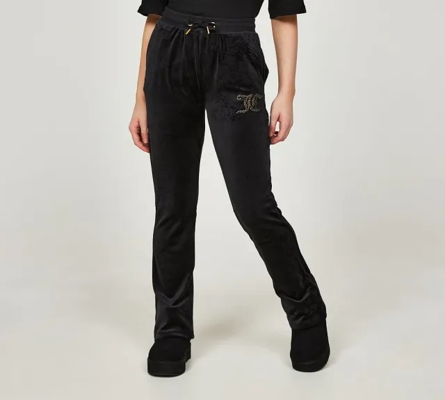 Juicy Couture Girls Diamante Velour Bootcut Pant - Black - Size M/G - Black