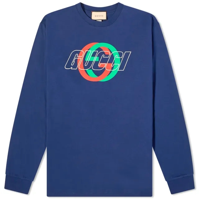 Gucci Men's Interlocking Logo Crew Neck Sweat Navy