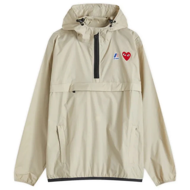 Comme des Garçons Play Men's x K-Way Half Zip Packable Jacket Beige