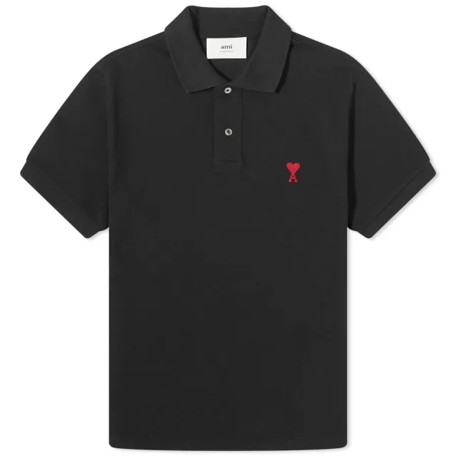 AMI Paris Men's Small A Heart Polo Black
