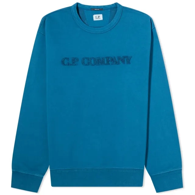 C.P. Company Men's Cotton Diagonal Fleece Logo Sweatshirt Ink Blue