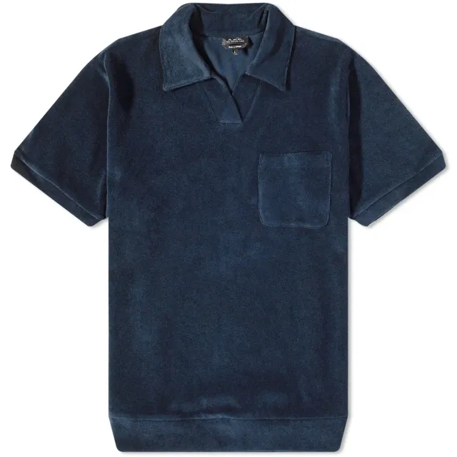 A.P.C. Men's Agustino Sponge Fleece Polo Dark Navy