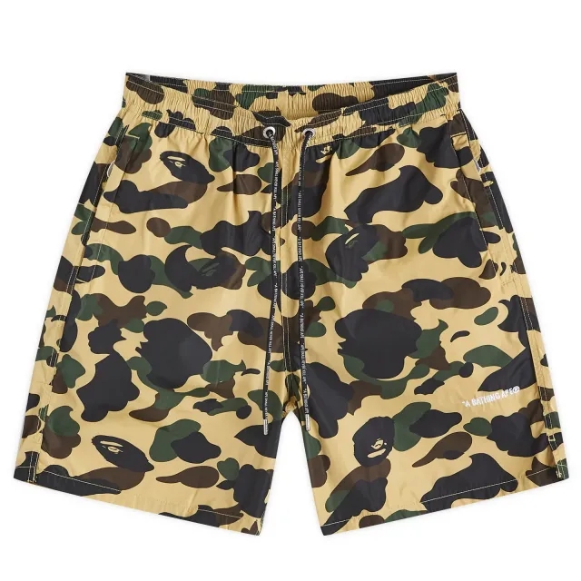 A Bathing Ape Men's 1st Camo Nylon Beach Short Yellow