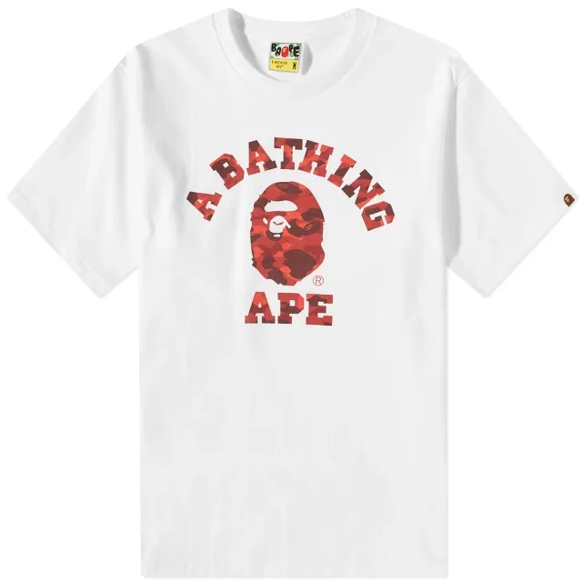 A Bathing Ape Men's Colour Camo College T-Shirt White/Red