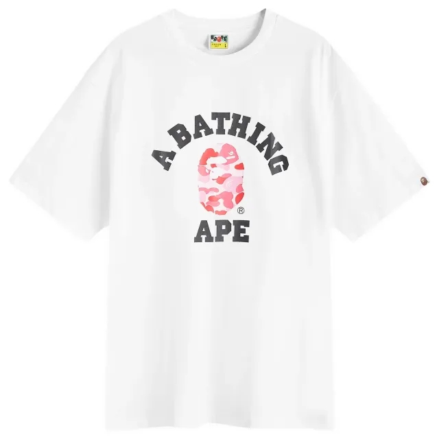 A Bathing Ape Men's ABC Camo College T-Shirt White/Pink