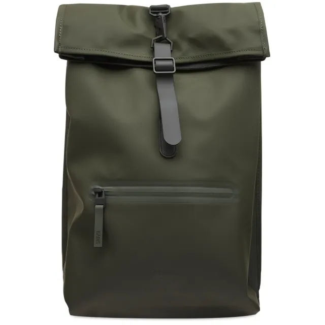 Rains 13320 unisex waterproof roll top backpack in green-Black
