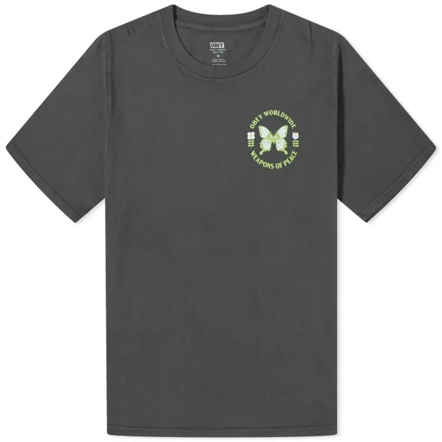 Obey Unisex Garment Dyed T-Shirt With Butterfly Graphic In Black