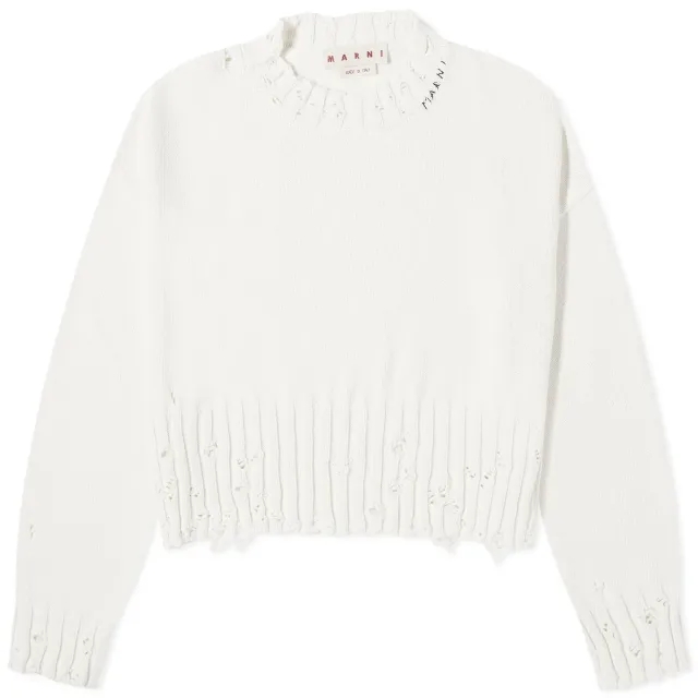 Marni Women's Dishevelled Cotton Gauge Crew Knit Lily White