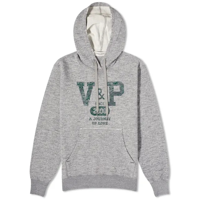 Golden Goose Men's V & P Print Hoodie Grey Melange/Dark Green