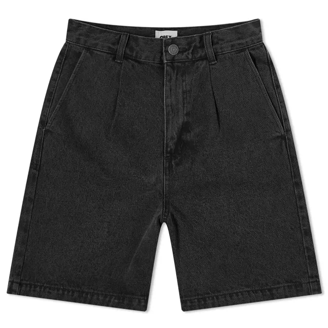 Obey longer length denim short in washed black