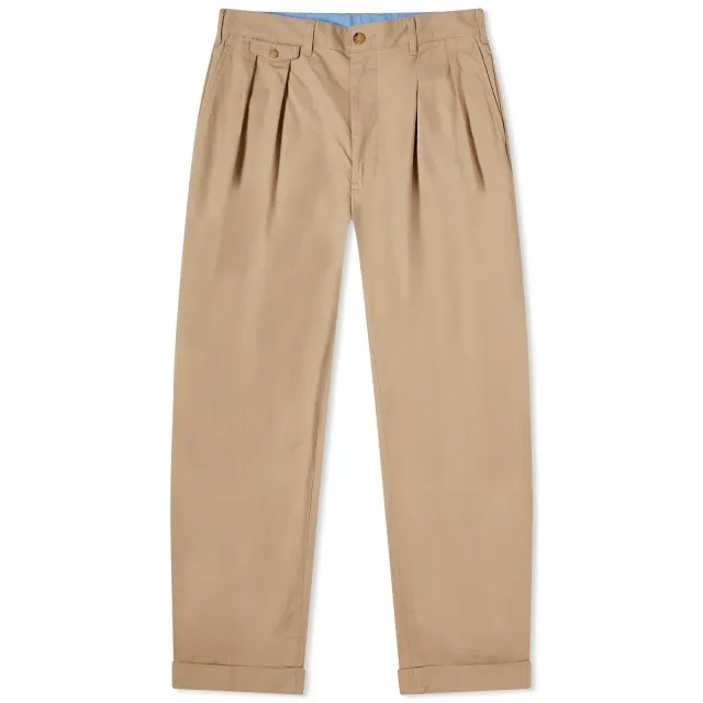 Beams Plus Men's 2 Pleat Chino Khaki