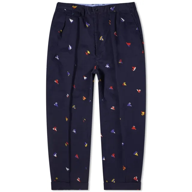 Beams Plus Men's 2 Pleat Embroidered Trousers Navy