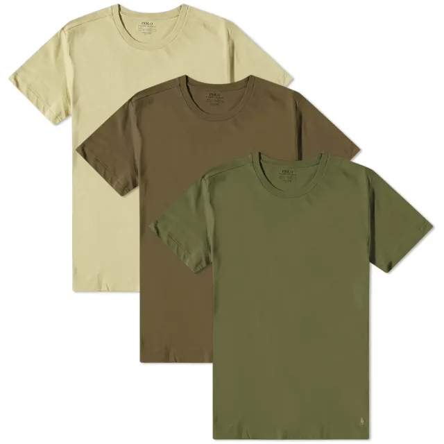 Polo Ralph Lauren Loungewear 3 Pack T-Shirts In Olive Green With Pony Logo-Black
