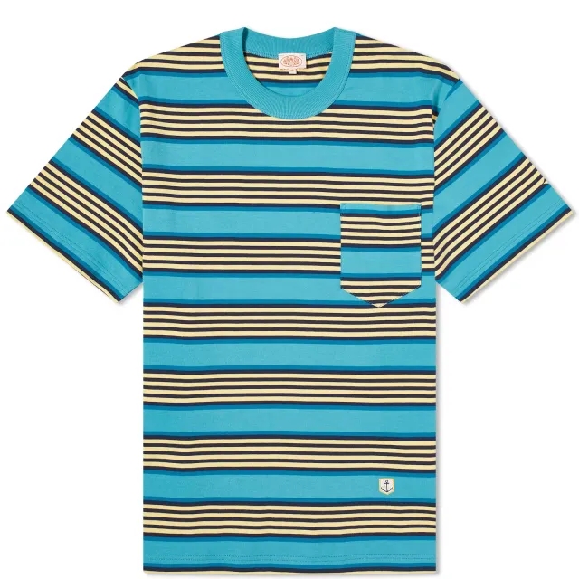 Armor-Lux Men's Multi Stripe Pocket T-Shirt Pagoda/Navy