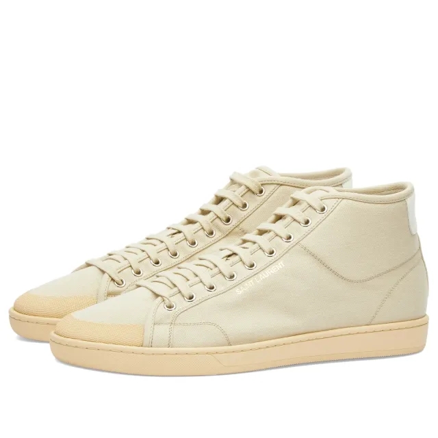 Saint Laurent Men's SL-39 Mid Top Sneaker Tan Beige/Coffee White